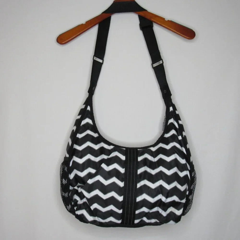 Thirty One Black White Chevront Hobo Style Crossbody Bag